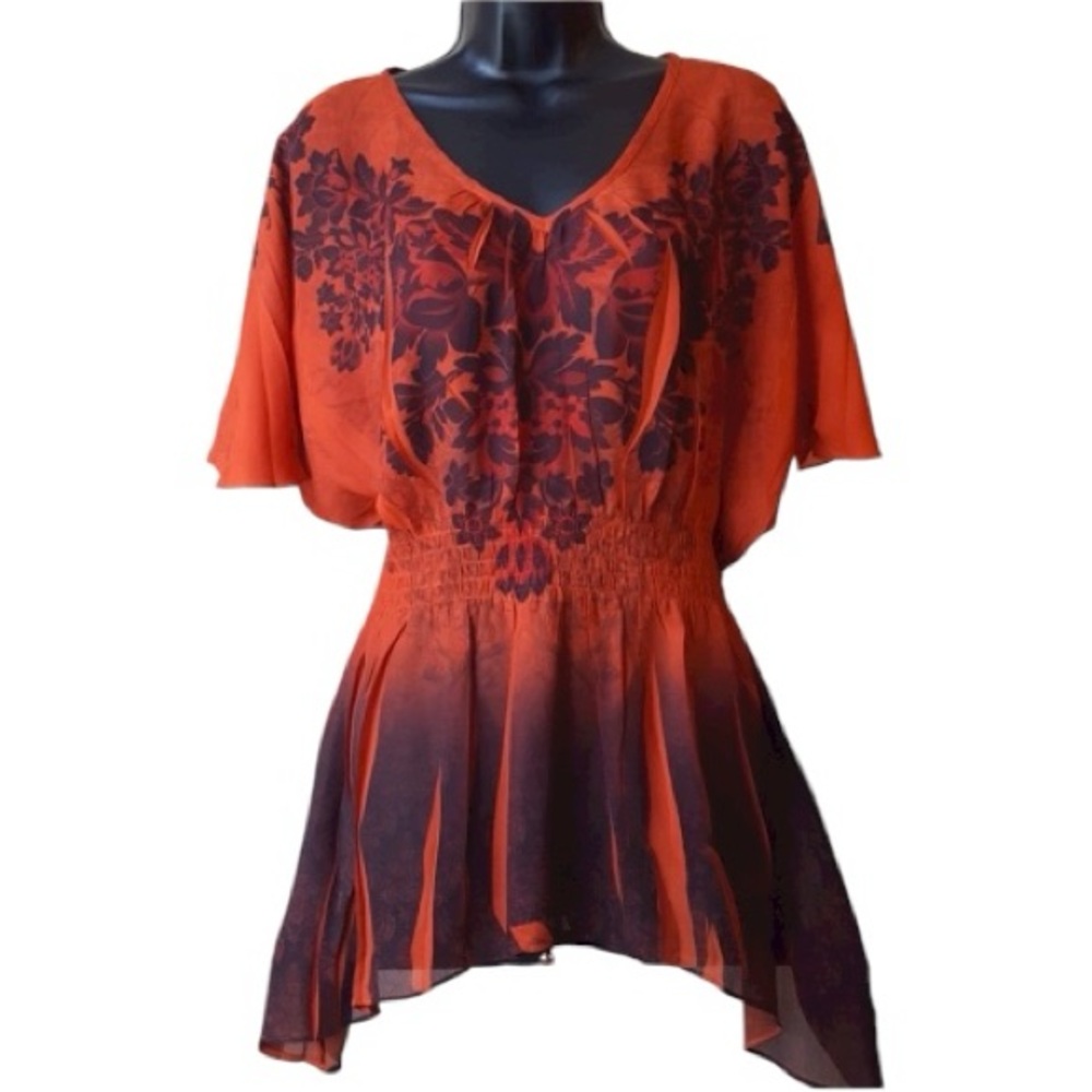 Dressbarn Petite Womens Fall Flowy V-neck Tunic Blouse